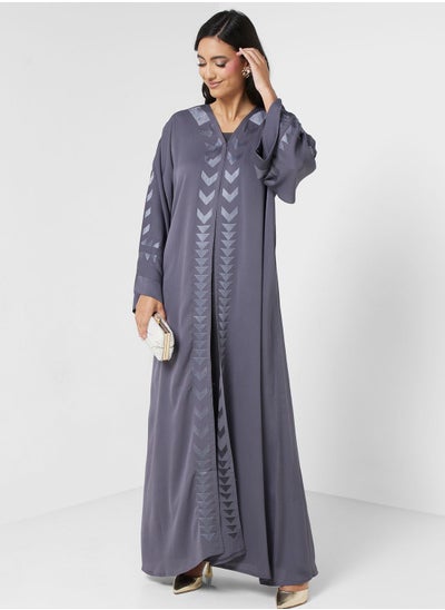 Buy Embroidered V- Neck Open Abaya in Saudi Arabia