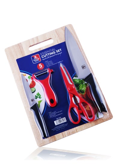 اشتري 5 Pcs Kitchen Essential Cutting Set with Wooden Cutting board Complete Set with Paring Knife- Chef Knife Peeler & Utility Knife- Stainless-Steel Sharp Blades في السعودية
