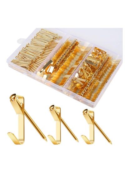 Buy 184 Pieces Picture Hanging Kit, 20lb, 30lb, and 50lb Picture Hangers, Metal Picture Hanging Hooks with Nails, on Drywall, Wooden Wall(Gold) in UAE