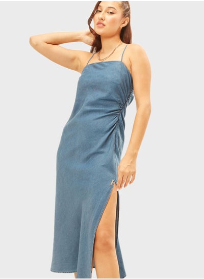 Buy Side Slit Ruched Strappy Dress in UAE