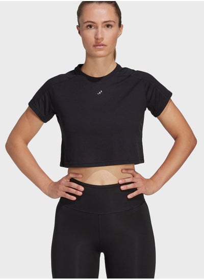 Buy Aeroready Train Essentials 3 Bar Logo Crop T-Shirt in UAE