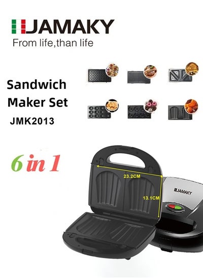 Buy 6-In-1 Multi Snack Maker With Sandwich-Panini Grill-Waffle-Donut-Madeline Cake-Nut Maker,Detachable Plates & Indicator Lights 1500W JMK2013 in Saudi Arabia