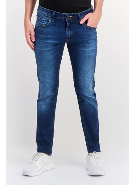 اشتري Men Skinny Fit Washed Stretchable Denim, Navy Blue في الامارات