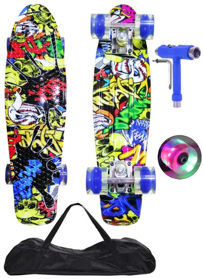 Buy 22" Pany Skateboard PU Flash Wheels Fish Shape With Carry Bag & Tool, Blue Skull in Egypt