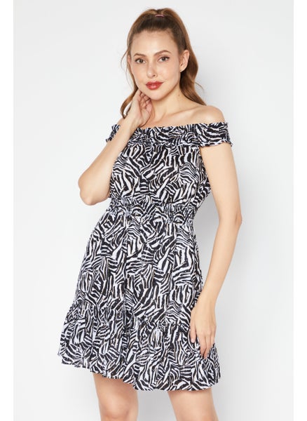 Buy Women Zebra Print Mini Dress, Black/Khaki in UAE