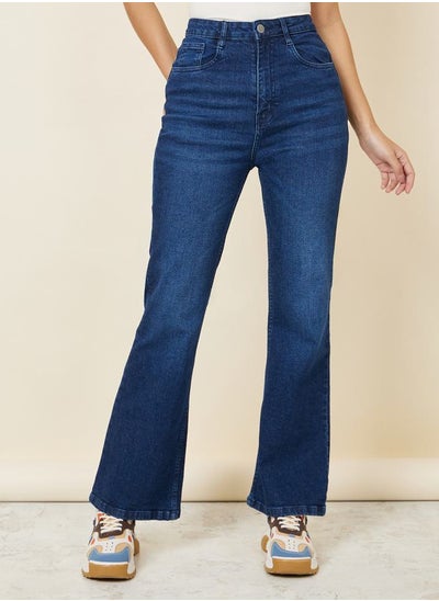 Buy High Rise Dark Wash Fit and Flare Jeans in Saudi Arabia