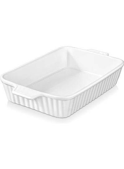 Buy Casserole Dish, 39 * 22 CM Ceramic Baking Dish, Large Lasagna Pan Deep, Casserole Dishes for Oven, 135 oz Deep Baking Pan with Handles, Oven Safe and Durable Bakeware for Lasagna, Roasts, White in UAE