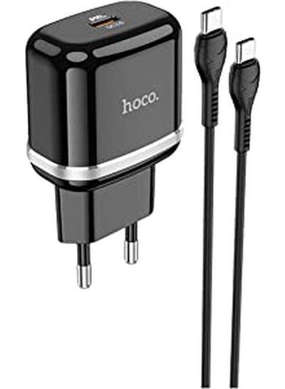 Buy Hoco N24 - Victorious Single Port Fast Charger, Set With Type-C To Type-C Cable (3A - PD20W - 1M), Support PD, PPS, QC3.0, FCP, AFC Fast Charging Protocols, Compatible with Samsung Xiaomi - Black in Egypt