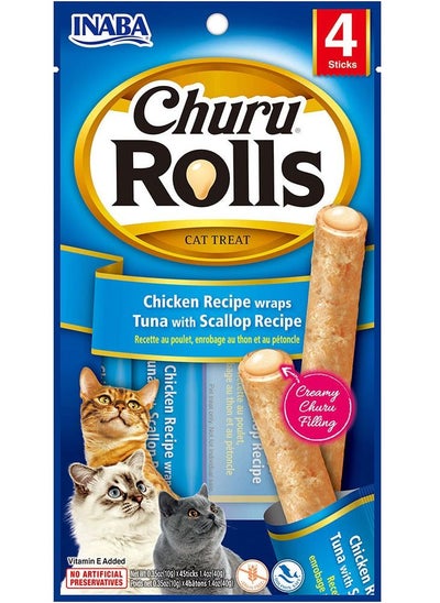 Buy INABA Churu chicken recipe wraps tuna with scallop recipe 40g/4 sticks per pack in UAE