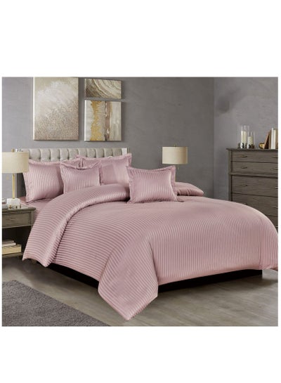 Buy Pink 4-Piece Single Size Striped Hotel Bedding Set in Saudi Arabia