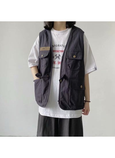 Buy Summer waistcoat overcoat mens sleeveless retro street tide High Street Tide brand ins waistcoat Hong Kong style Young Personality ruffiansNavy blue Navy blue in UAE