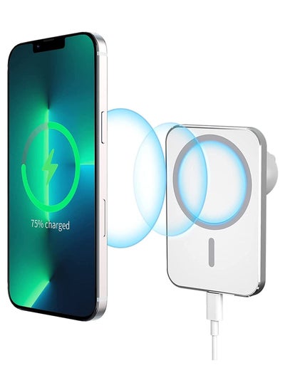 اشتري Magnetic Wireless iphone Charger Vent Mount for Car, MagSafe Case iPhone 13/13 Pro Max/12 Pro Max Mini Magnet Phone Holder Stand 15W Fast (white) في السعودية