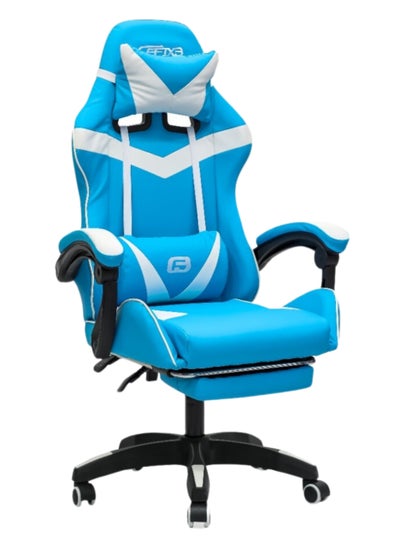 اشتري High Back Gaming Chair, High-Quality Ergonomic PC Computer Chair, Adjustable Swivel, Headrest & Lumbar Support, Ideal for Office, Computer & Gaming BLUE WHITE في الامارات