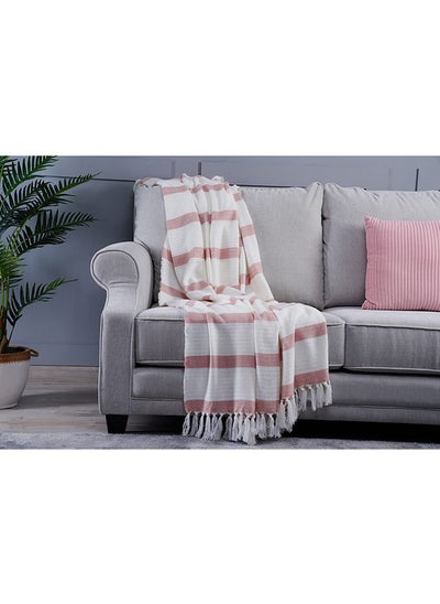 Buy Eisha Throw With Fringes 130X170Cm White & Blush in UAE