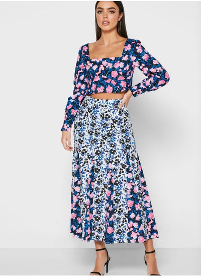 Buy Pleat Detail Printed Skirt in UAE