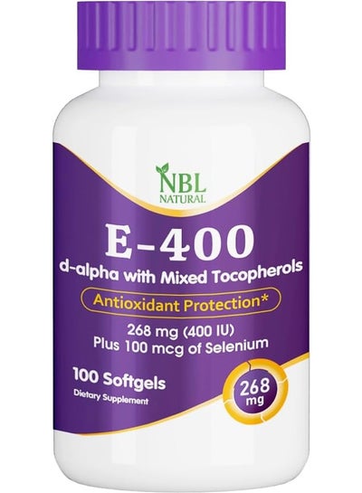 اشتري فيتامين E-400 مزيج من التوكوفيرول والسيلينيوم 100 كبسولة هلامية، يدعم القلب والجلد والصحة المناعية وحماية مضادة للأكسدة للرجال والنساء في الامارات