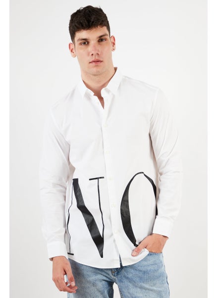 اشتري Men Boxy Fit Graphic Long Sleeves Casual Shirt, White في الامارات