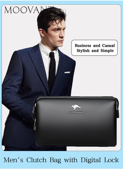 Buy Secure PU Leather Men's Clutch Wallet, with Zipper & Password Lock, Stylish Business Casual Handbag, with Multiple Card Slots, Anti-Theft Design, Black in Saudi Arabia