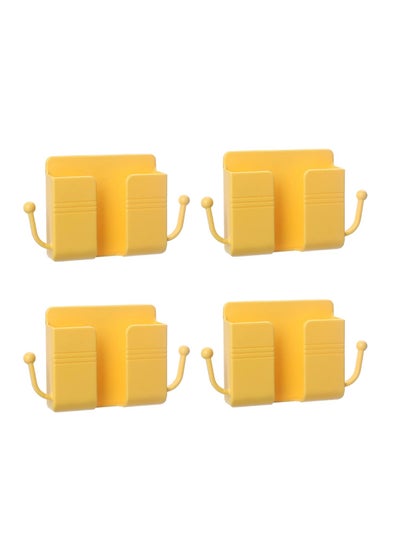 Buy 4 Pcs Wall Mount Phone Holder Phone Stand With Data Cable Receiving Hole Multi Purpose Phone Charging Dock with Adhesive Phone Holder For Shower Charging Compatible With iPhone and Android (Yellow) in UAE