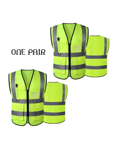 Buy 1 Pair Reflective Safety Vest For Women And Men High Visibility Safety Jacket With Pockets And Zip For Easy To Wear Large in UAE