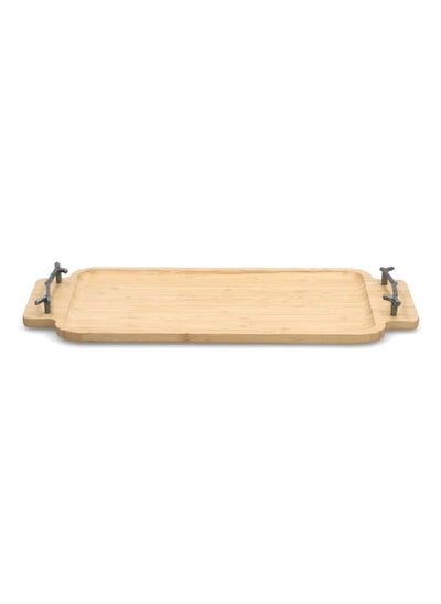 Buy Durable Rectangular Bamboo Serving Tray with Metal Handle Brown 4 x 21 x 50 cm G17-X350L in Saudi Arabia