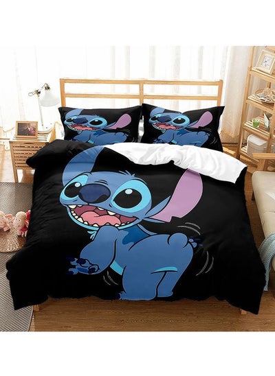 Buy Cartoon Stitch pattern bedding three-piece set with soft microfiber polyester sheets including cover and two pillowcases (size 150cmX200cm) in Saudi Arabia