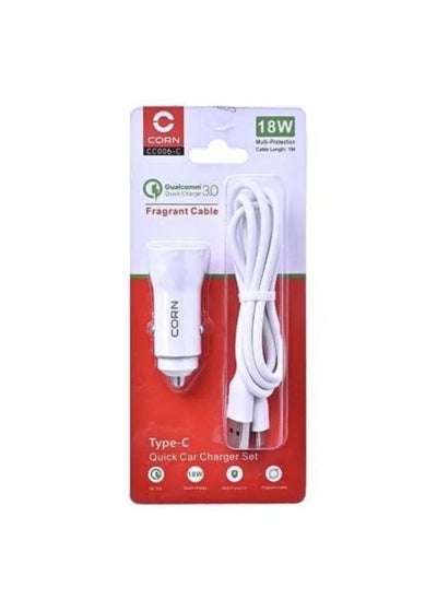 Buy CORN Charger Car CC006-C Qualcomm 3.0 18W With Type-C Cable - White in Egypt