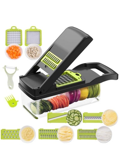 اشتري Vegetable Chopper Mandoline Slicer Cutter Chopper and Grater 11 in 1 Interchangeable Blades with Colander Basket and Container في الامارات