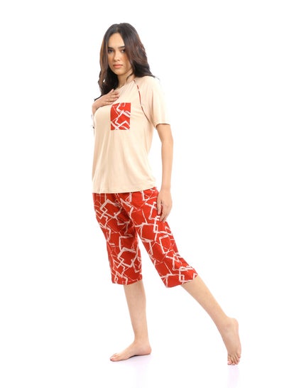Buy Red Cotton-Women's Capri Pajama Set-café in Egypt