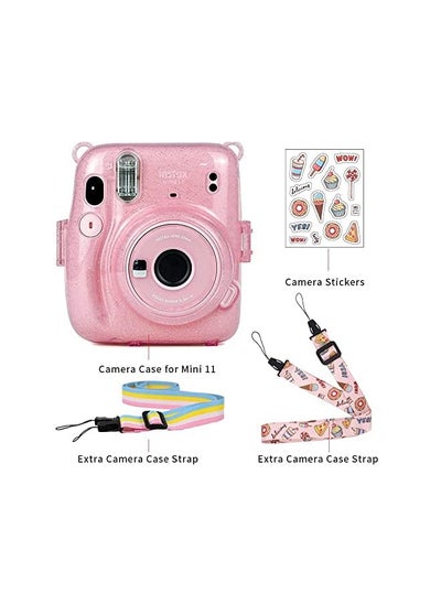 Buy Camera Case for  Instax Mini 11 Clear Case for  Instax Mini 11 Instant Camera Protective Case Anti-Scratch with Colored Shoulder Straps (Glitter Pink2) in Saudi Arabia