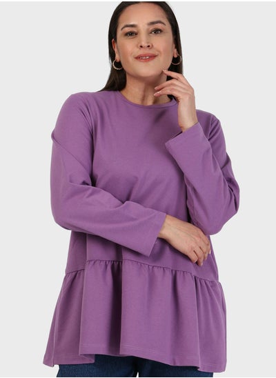 Buy Round Neck Tiered Hem Sweatshirt in UAE