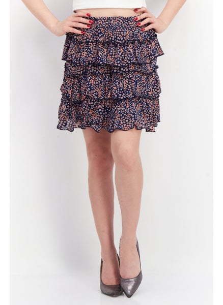 Buy Women Floral Pattern Mini Skirts, Navy Blue in UAE