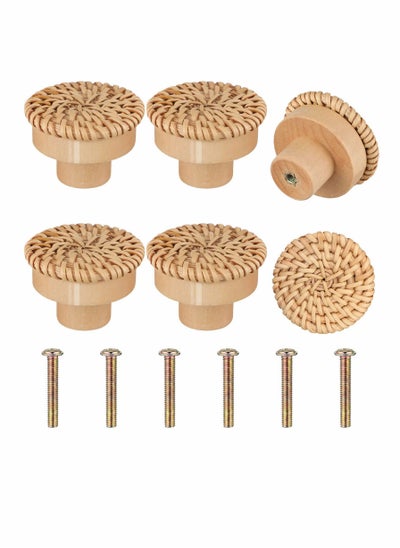 Buy Wooden Drawer Knobs, Rattan Dresser Knobs Round Handmade Wicker Woven and Screws for Boho Furniture Cabinets Handles Hardware Pulls Cabinet (6 6 Screws) in UAE