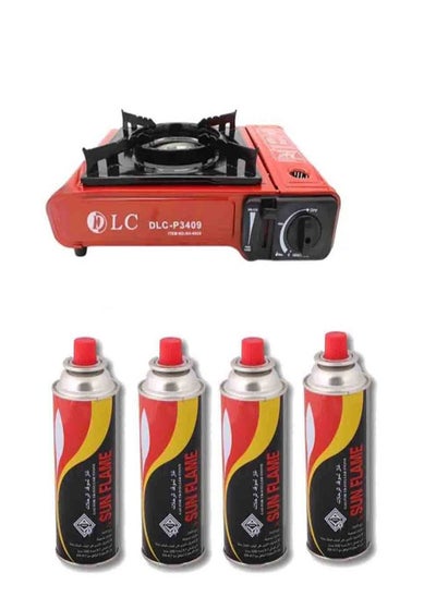 Buy 4-Piece Portable Camping Gas Stove With Butane Gas Cartridge Set in Saudi Arabia