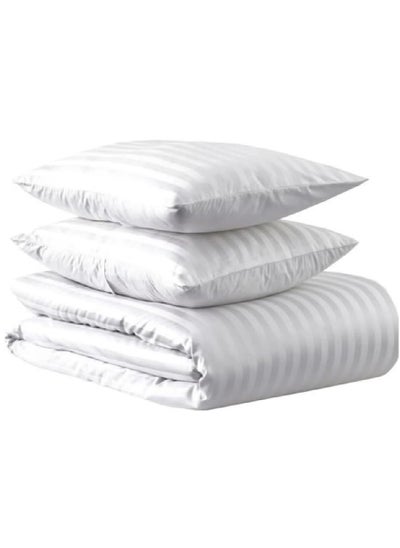 Buy Luxury King Stripe Duvet Comforter Cotton White 240x260cm With 2 Pieces Pillow in UAE