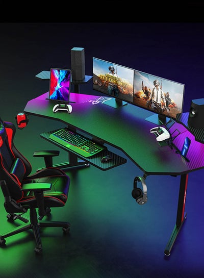 Buy Large Gaming Desk with LED Light Keyboard Tray Tower Stand Gaming Desk for Streaming in Saudi Arabia