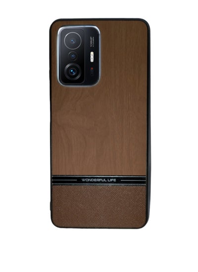 Buy Shockproof Wood Grain Skin PU and TPU Shockproof Luxury Phone Case for Xiaomi Mi 11T/ Mi 11T Pro (Brown) in Egypt