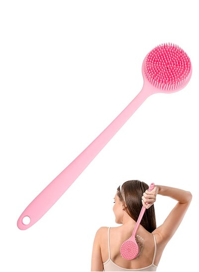 Buy Soft Silicone Back Scrubber Shower Bath Body Brush with Long Handle (Pink) in Saudi Arabia