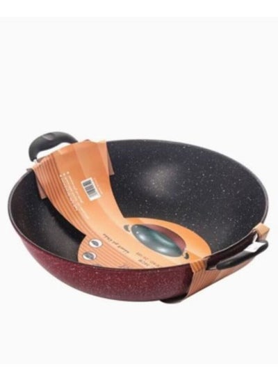 Buy Non Stick Wok Pan With Two Side Handle Black/Red 34cm in Saudi Arabia