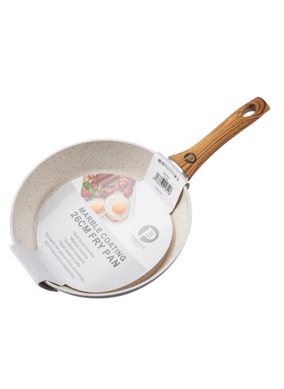 Buy Aluminum frypan with wood hand beige color 26 cm in Saudi Arabia