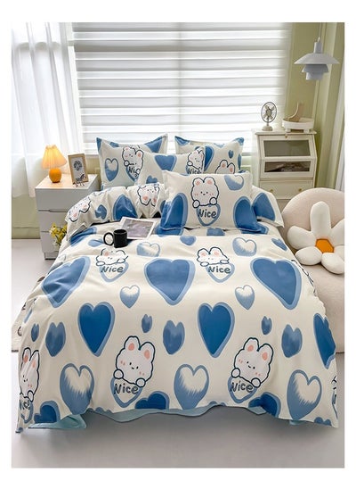 Buy Luxurious Thickened Brushed Bed Sheet With Pillows Cover (Love Rabbit Theme) in UAE