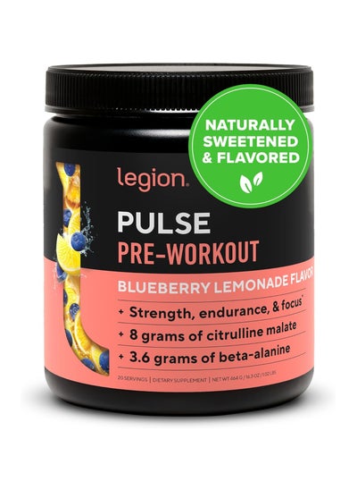 Buy Pulse Pre Workout Drink, Boosts Strength, Endurance & Focus, with 8g of Citrulline Malate, 3.6 g of Beta-Alanine, 20 Servings 464 g (1.02 Lbs) Blueberry Lemonade Flavor in UAE