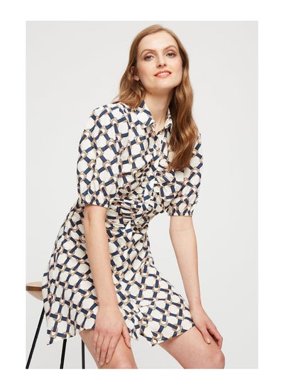 Buy Cream Geo Ruched Front Mini Shirt Dress in UAE