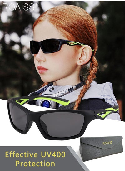 Buy Polarized Sports Sunglasses for Boys and Girls, UV400 Protection Cycling Glasses, Dustproof Cycling Goggles for Baseball Running Outings, Black and Green in UAE