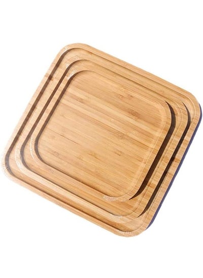 Buy 3-Piece Stackable Square Shaped Bamboo Table Serving Tray in UAE