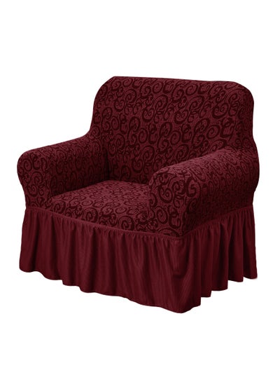 Buy Jacquard Fabric Stretchable One Seater Sofa Cover Maroon in UAE