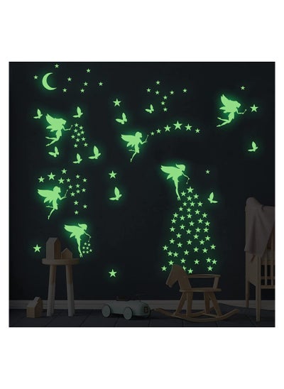 اشتري Glow in The Dark Fairy Wall Decals, Luminous Fairies Wall Stickers Bedroom Ceiling Decoration , Butterfly and Star Room Decor for Girls Kids Princess في الامارات