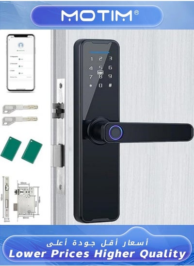 Buy Electronic Fingerprint Door Lock Unlock with Fingerprint Code Card Key Tuya APP Unlock Smart Digital Handle Lock in UAE