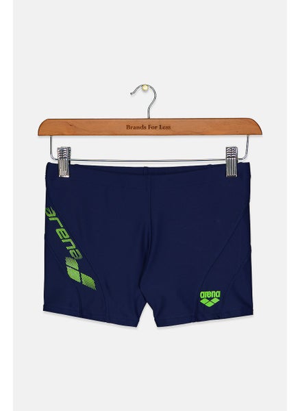 Buy Men Printed Drawstring Swimwear Trunks, Navy Blue and Lime Green in Saudi Arabia