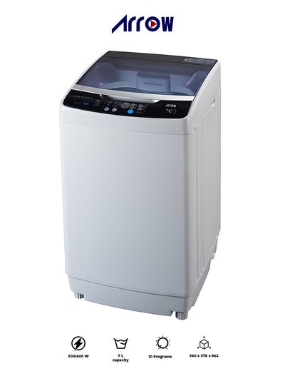 Buy 7.0KG Top Loading Automatic Washing Machine, 10 Programs, 8 Water Levels, 400W Wash Power, 300W Spin Power, PVC Control Panel, Plastic Lid and Cabinet, Aluminum Motor, Mobile Casters | Model No: RO-08TLT in Saudi Arabia